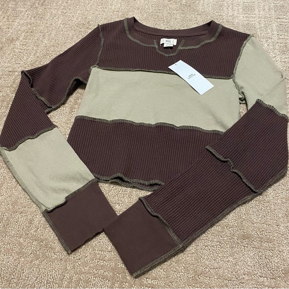 NWT {Urban Outfitters | BDG} Sabine Spliced Thermal Top | Chocolate ~ Size M - Picture 3 of 16